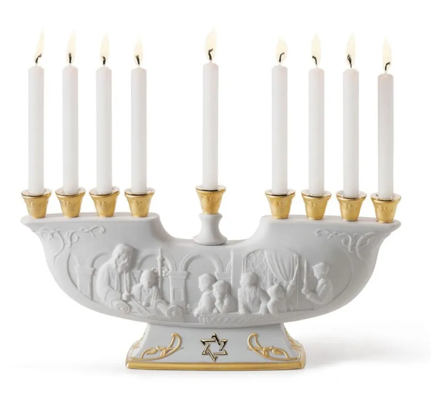 Garantierte Lieferung Casa Padrino luxury porcelain candle holder ark white / gold 30 x H. 14 cm - Luxury Collection