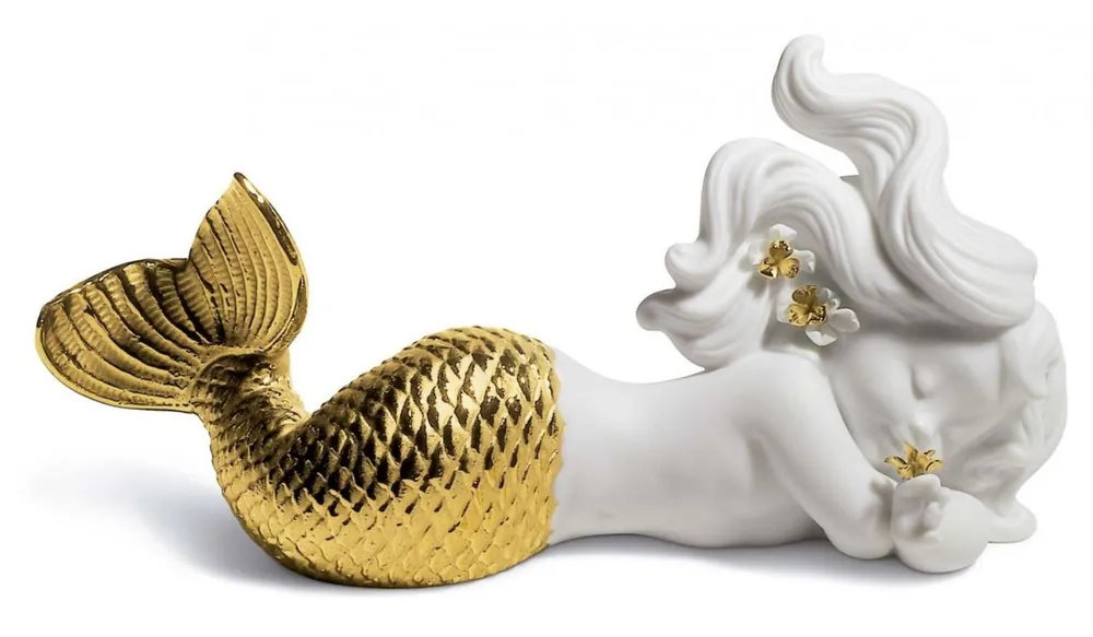 Rabatt Casa Padrino Luxury Porcelain Figurine Mermaid White / Gold 16 x H. 8 cm - Luxury Living Room Decoration