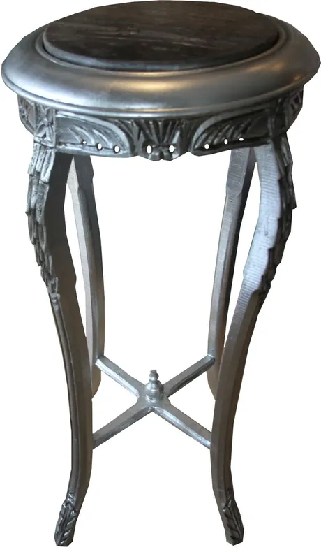 Casa Padrino Baroque side table Round Silver / Black with marble top 42 cm x H. 92 cm antique style Markenprodukt