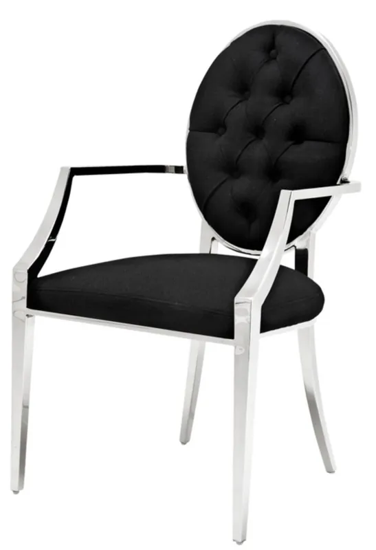 Letzte Chance Casa Padrino luxury dining chair with armrests silver / black 57 x 65 x H. 98 cm - Dining Room Furniture