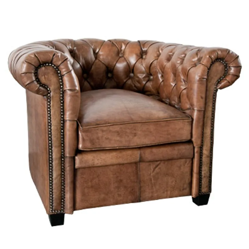 Casa Padrino Chesterfield Genuine Leather Brown Armchair in Solid Wood - Luxury Living Room Furniture Rabatt
