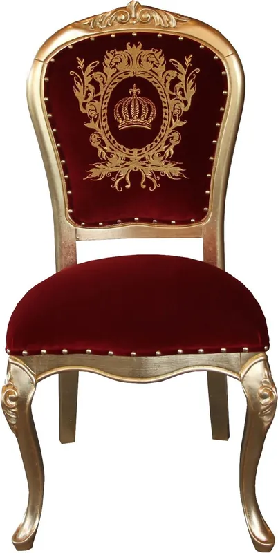 Pompöös by Casa Padrino Luxury Baroque Dining Chair Bordeaux / Gold with Crown - Pompööser Baroque Chair designed by Harald Glööckler Highlight