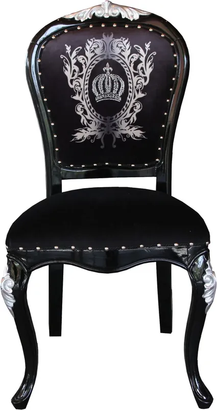Pompöös by Casa Padrino Luxury Baroque Dining Chair Black / Gold with Crown - Pompööser Baroque Chair designed by Harald Glööckler Sonderaktion
