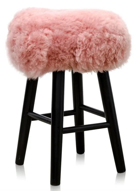 Casa Padrino Luxury Stool Pink / Black Ø 40 x H. 57 cm - Stool with Sheepskin Letzte Chance