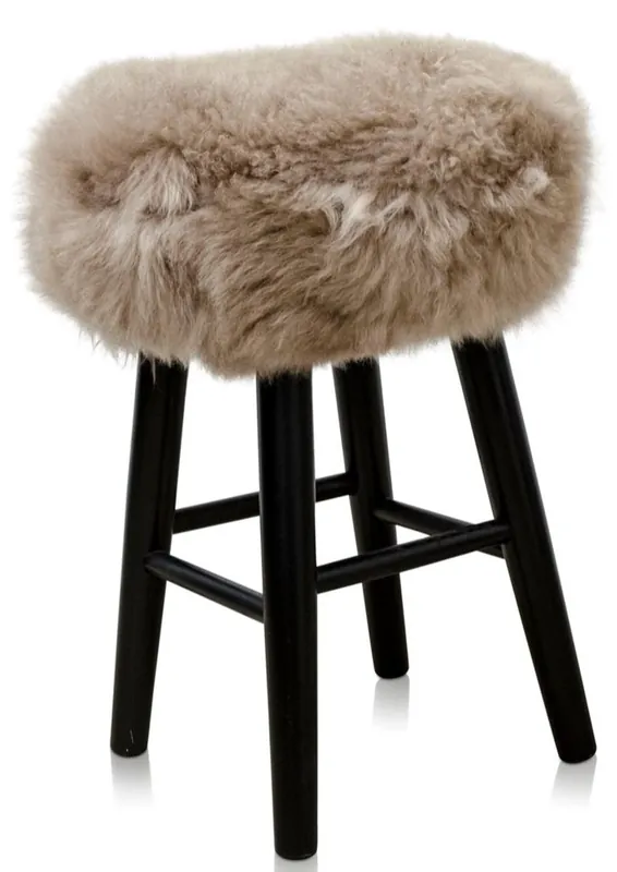 Neu Im Sortiment Casa Padrino Luxury Stool Cappuccino / Black Ø 40 x H. 57 cm - Stool with Sheepskin