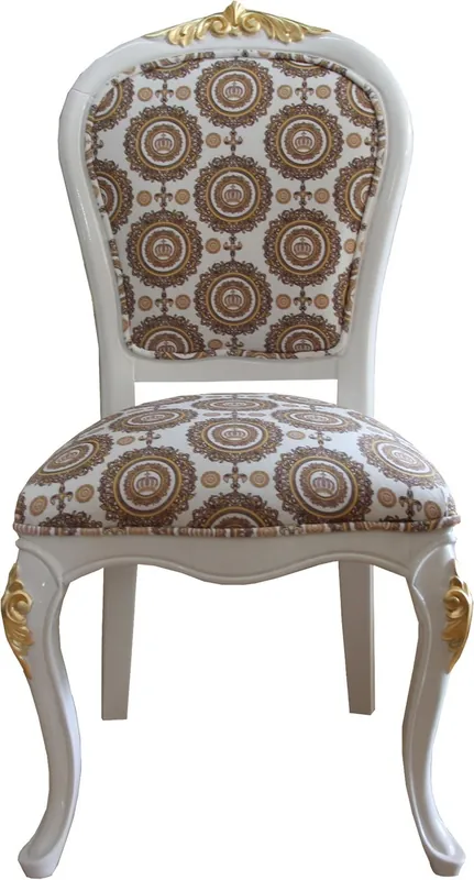 Neuheit Pompöös by Casa Padrino Luxury Baroque Dining Chair in Beige White / Gold with Crown - Pompööser Baroque Chair designed by Harald Glööckler