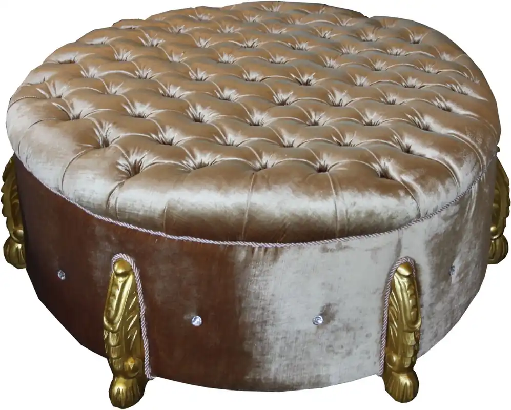 Mega-Angebot Casa Padrino Giant Baroque Round Stool in Gold with Bling Bling rhinestones diameter 107 cm - Luxury Hotel Furniture - Limited Edition
