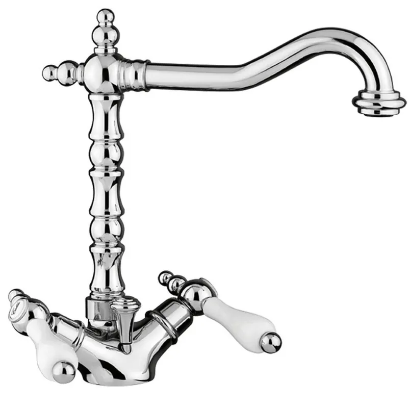 Art Nouveau Retro Single Lever Basin Mixer Silver / White H. 26.5 cm - Washbasin Tap Made in Italy Jetzt Kaufen