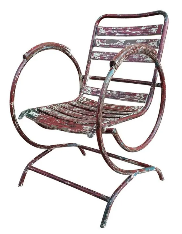 Casa Padrino Art Nouveau garden chair with armrests antique red 60 x 45 x H. 85 cm - Handmade Garden Furniture Letzte Chance