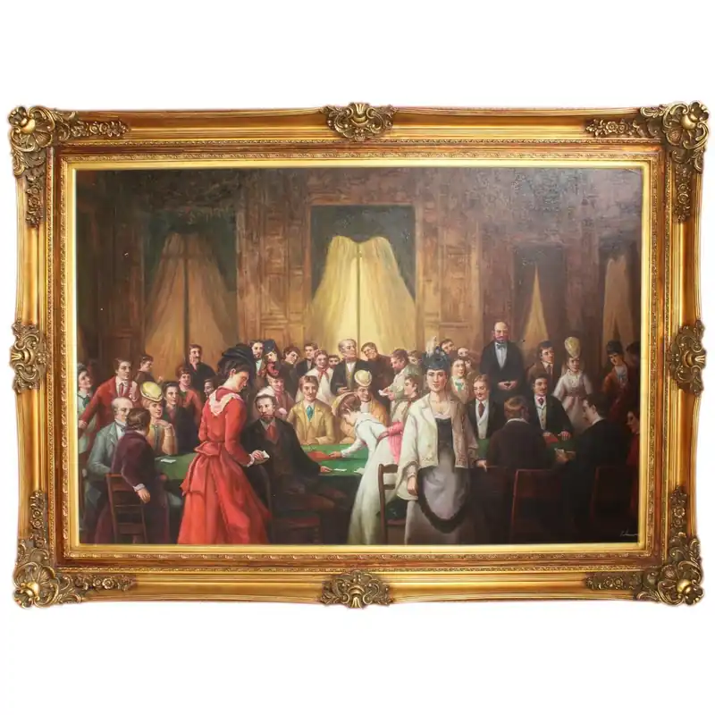 Huge Hand Painted Baroque Oil Painting Casino Gold Pride Frame 225 x 165 x 10 cm - Massive Material Markenware