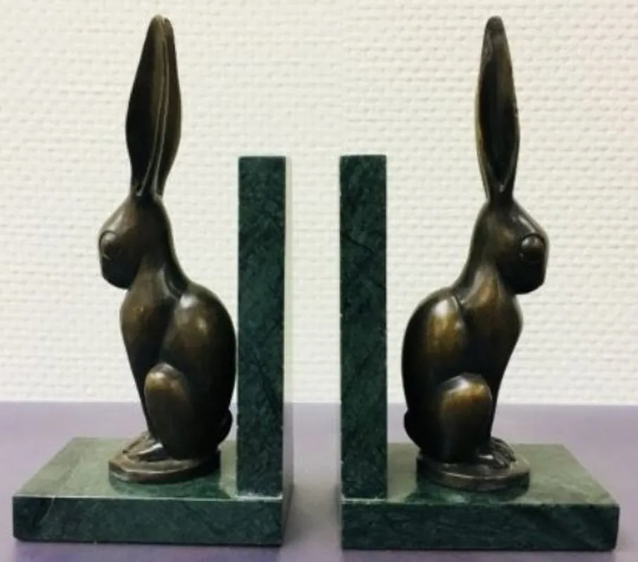 Casa Padrino luxury bookends set of 2 bronze rabbits 9 x 13 x H. 24 cm - Deco Bronze Figures with Marble Base Kracherpreis