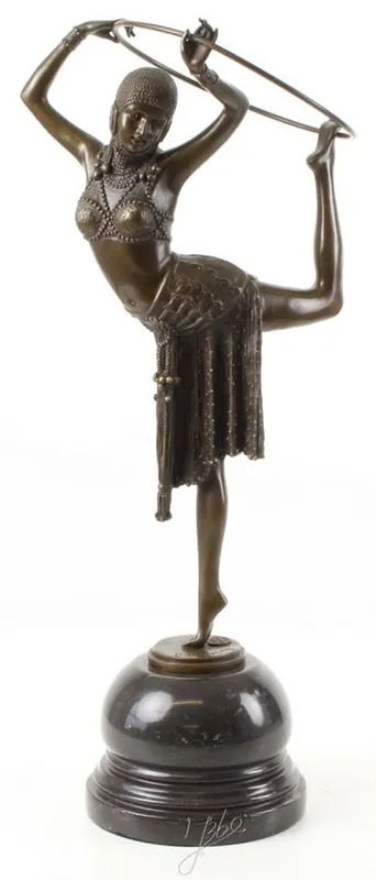 Billig Casa Padrino Bronze Figure Hula Hoop Dancer with Marble Base Bronze / Black 16.4 x 21.1 x H 51.2 cm - Luxury Decoration