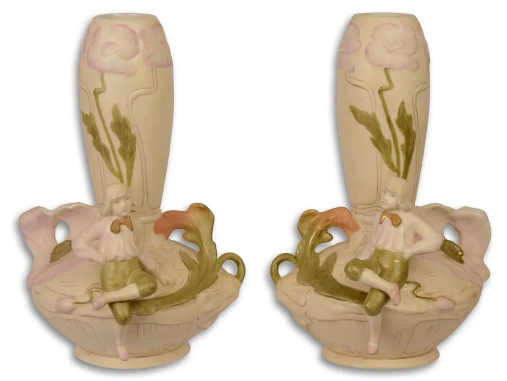 Direkt Vom Hersteller Casa Padrino Art Nouveau Porcelain Flower Vases Set Beige / Multicolor 17.5 x 17 x H. 25.8 cm - Deco Vases