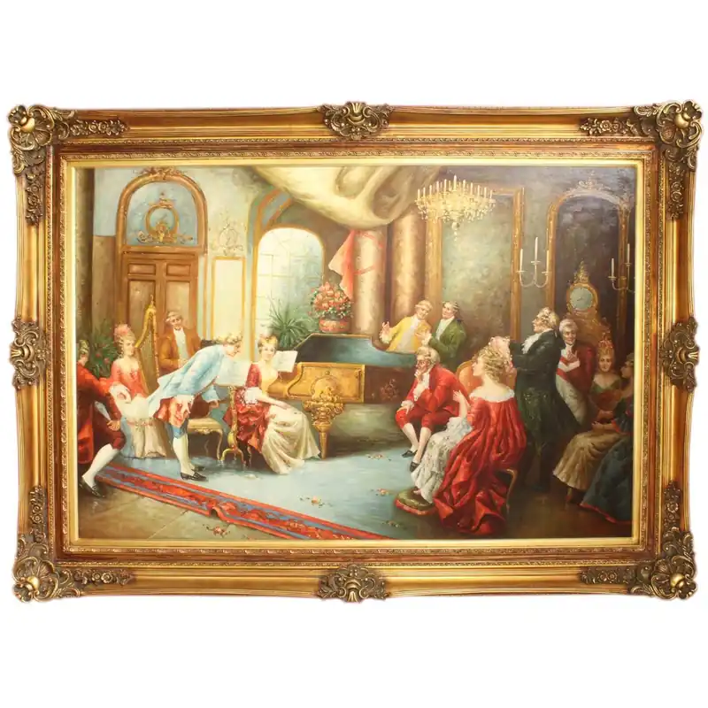 Aktuell Huge Handpainted Baroque Oil Painting Evening with Classical Music Gold Pride Frame 225 x 165 x 10 cm - Massive Material