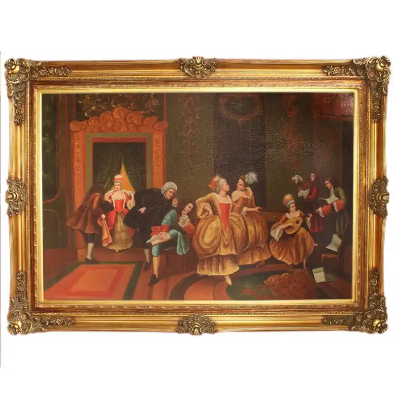 Huge baroque hand painted oil painting Entertainment night Mod.2 Golden pompous frame 225 x 165 x 10 cm - Massive material Markenprodukt