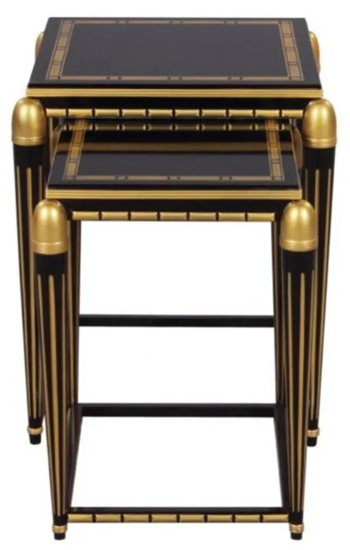Markenware Casa Padrino Luxury Living Room Side Table Set Black / Gold 45 x 45 x H. 54 cm - Luxury Furniture