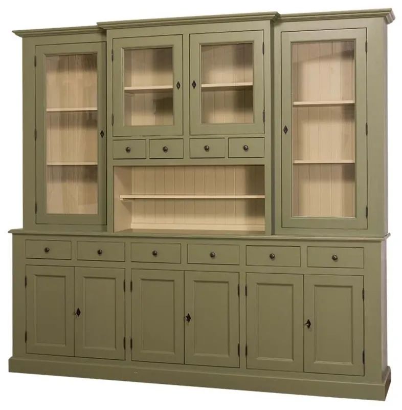 Casa Padrino Country Style Kitchen Cabinet Green / Beige 244 x 45 x H. 225 cm - 2 Piece Kitchen Cabinet with 10 Doors and 10 Drawers Expressversand