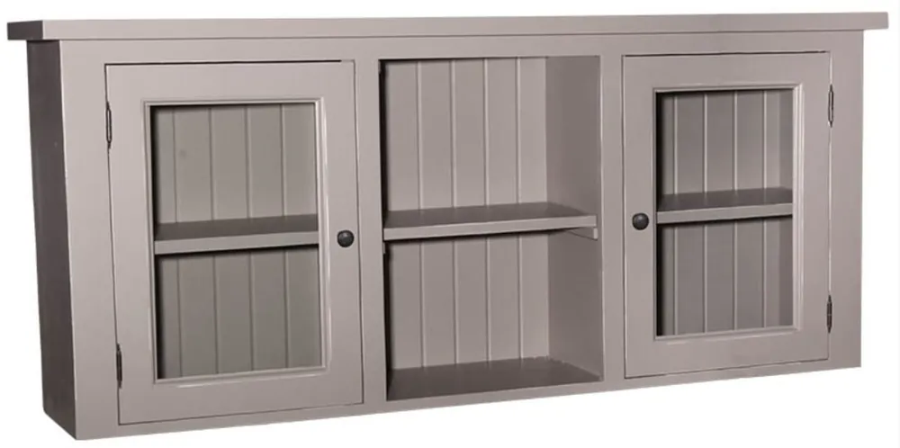 Casa Padrino Country Style Kitchen Hanging Wall Cabinet Gray 156 x 31 x H. 65 cm - Country Style Kitchen Cabinet with 2 Glass Doors Jetzt Bestellen