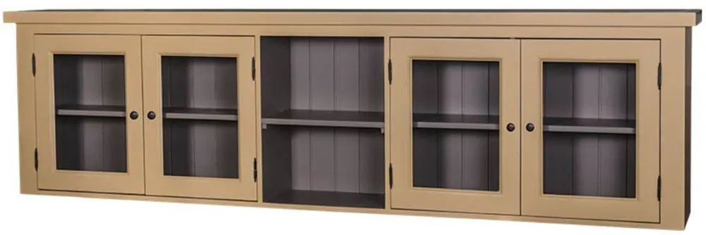 Casa Padrino country style kitchen hanging wall cabinet beige / gray 192 x 31 x H. 65 cm - Wall Upper Cabinet with 4 Glass Doors Mega-Angebot