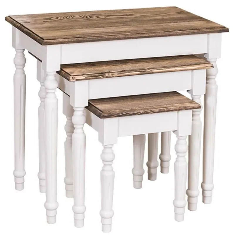 Casa Padrino Country Style Side Table Set of 3 White / Brown - Country Style Solid Wood Furniture Bestseller