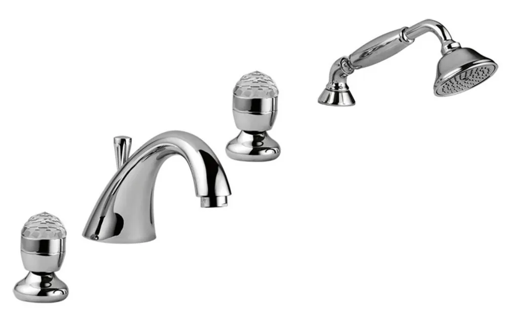 Luxury Bathtub Faucets Set 4-Hole Combination Silver - Bathroom Bathtub Faucets with Swarovski Crystal Glass Sichere Zahlung