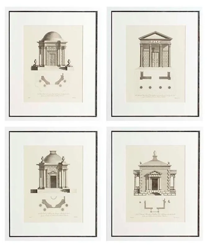 Casa Padrino Luxury Images / Art Print Set of 4 Architecture White 55 x H. 65 cm - Living Room Decoration Geprüft