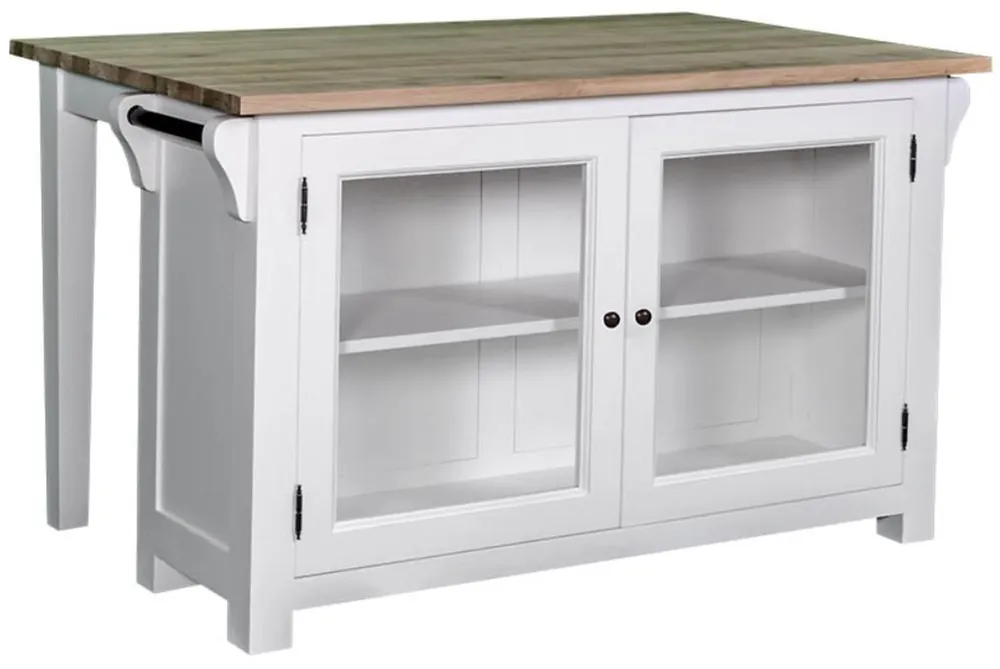 Must-Have Casa Padrino Country Style Kitchen Island White / Natural 135 x 85 x H. 80 cm - Country Style Kitchen Cabinet with 2 Glass Doors
