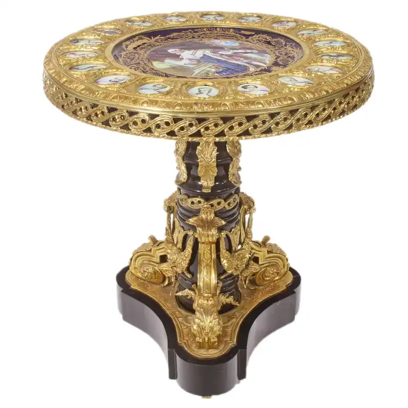 Expressversand Casa Padrino Baroque Side Table Brown / Red / Gold Diameter 78cm, Height 83 cm Handcrafted, Handpainted Limited Edition