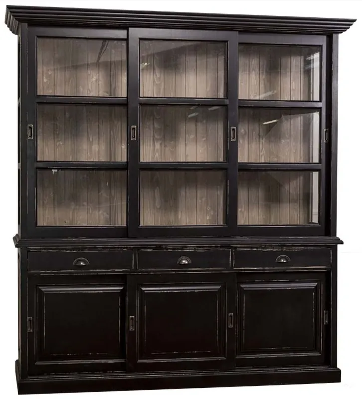 Heißes Angebot Casa Padrino Country Style Kitchen Cabinet Antique Black / Brown 206 x 53 x H. 219 cm - 2 Piece Kitchen Cabinet with 6 Sliding Doors and 3 Drawers