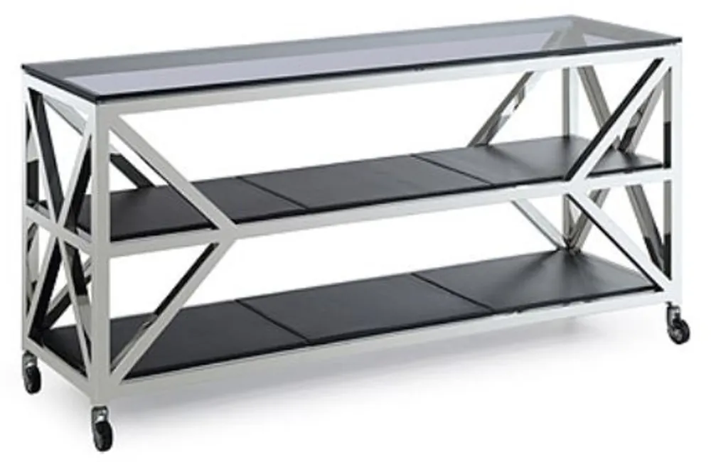 Casa Padrino luxury console table silver / black 150 x 45 x H. 75 cm - Living Room Console with Wheels Neue Kollektion