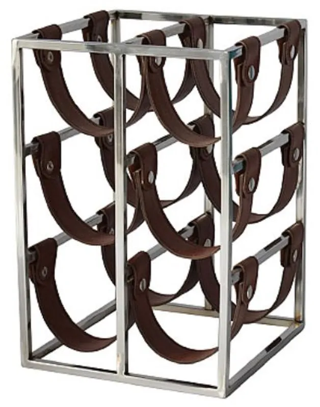 Geprüft Casa Padrino Luxury Wine Bottle Holder Silver / Brown 26 x 28 x H. 39 cm - Small Wine Rack for 6 Bottles