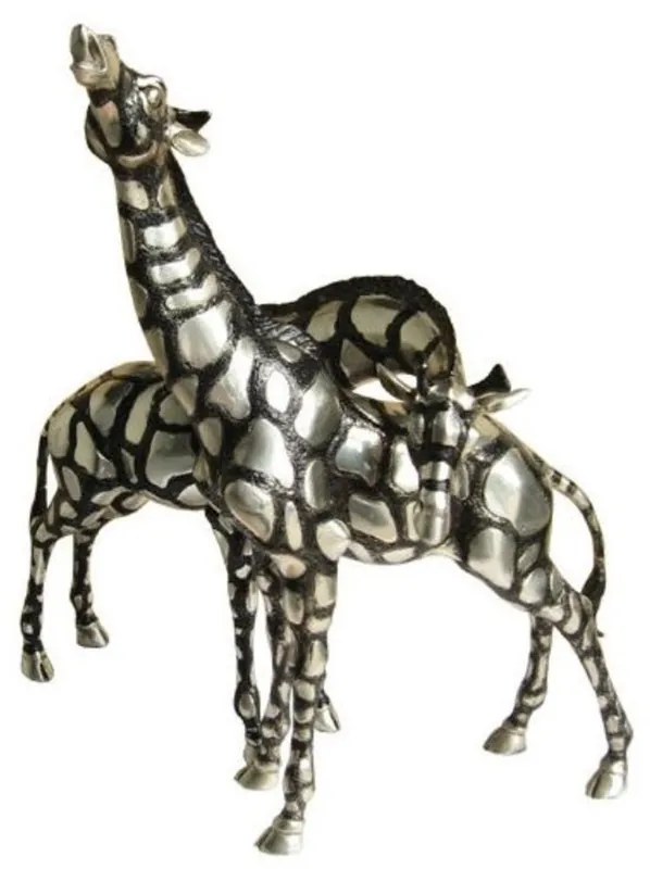 Casa Padrino Giraffe Bronze Figurines Set Silver / Black 40 x 9 x H. 52 cm - Luxury Quality Solange Der Vorrat Reicht