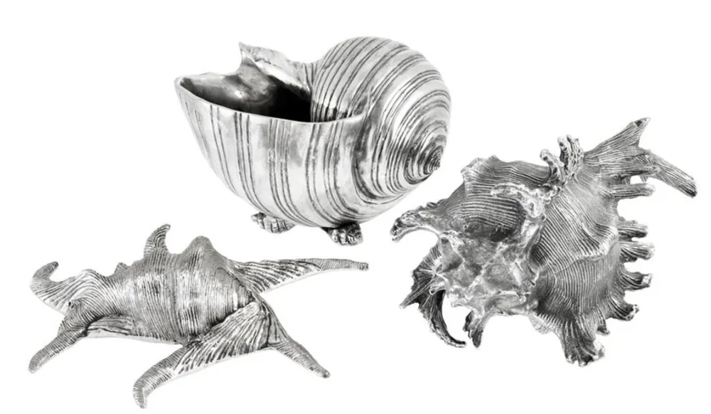 Preiswert Casa Padrino Luxury Aluminum Sea Shells Antique Silver - Deco Set of 3