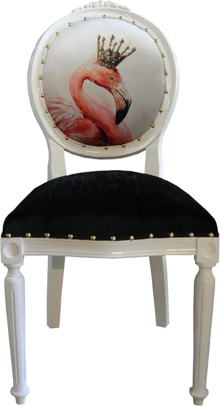Casa Padrino Baroque Luxury Dining Chair Without Armrests Flamingos With Crown And With Bling Bling Rhinestones - Designer Chair - Limited Edition Preisknaller