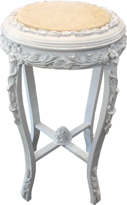 Echt Casa Padrino Baroque Side Table Round White / Cream Marble Top Antique Look - 71 x 42 cm