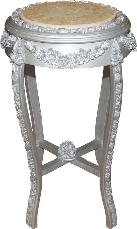 Zertifiziert Casa Padrino Baroque Side Table Round silver / Cream Marble Top Antique Look - 70 x 42 cm