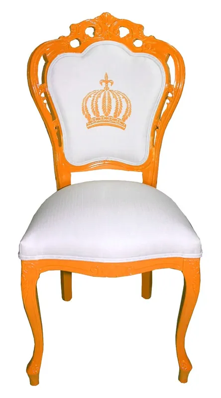 Jetzt Bestellen Pompöös by Casa Padrino Luxury Baroque Dining Chair Orange / White - Pompööser Baroque Chair designed by Harald Glööckler
