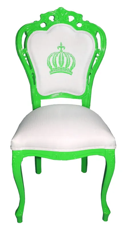 Pompöös by Casa Padrino Luxury Baroque Dining Chair Green / White Mod1 - Pompööser Baroque Chair designed by Harald Glööckler Markenprodukt