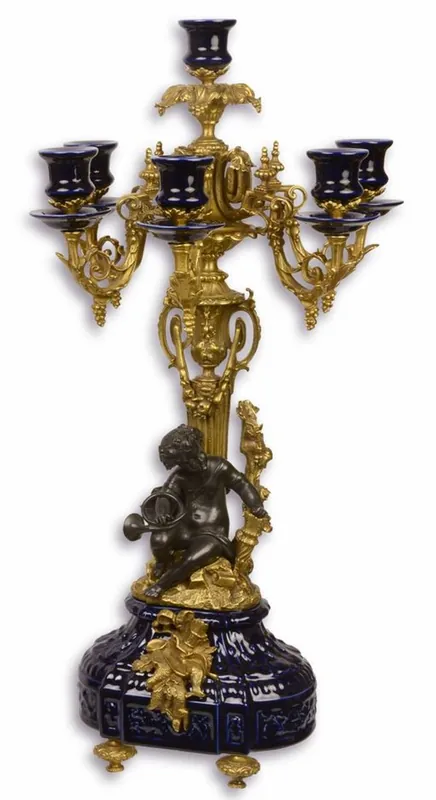 Top-Seller Casa Padrino Baroque Candle Holder Dark Blue / Gold 29.5 x 26.5 x H. 59.4 cm - Baroque Style Candlestick