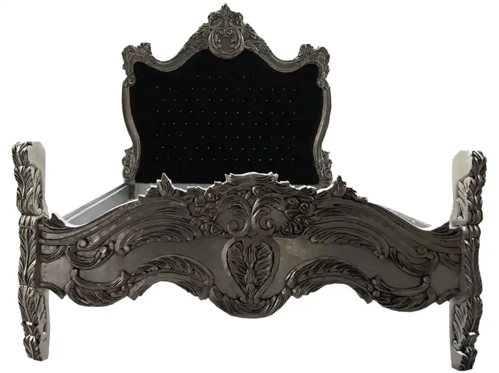 Baroque bed Barocco Black / Silver Bling Bling Rhinestones 140 x 200 cm from the luxury collection Casa Padrino Sonderangebot