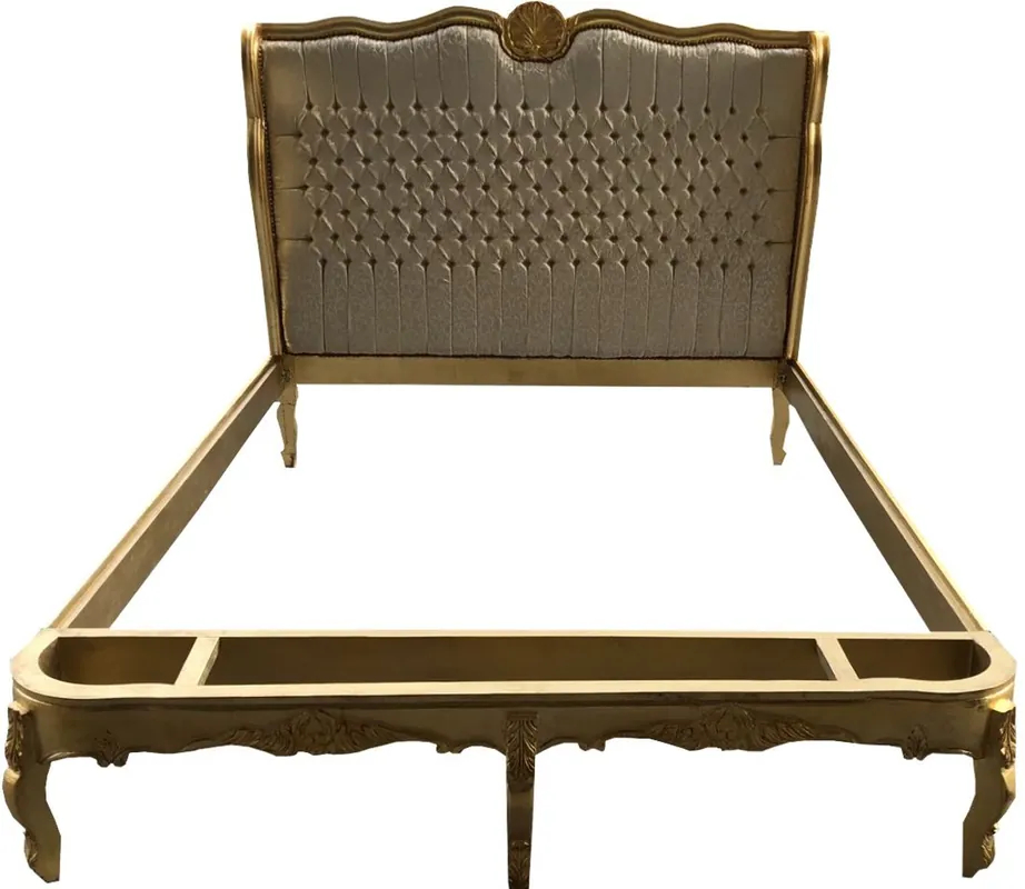 Highlight Baroque bed Barocco Splendid Gold / Cream satin fabric 180 x 200 cm from the luxury collection of Casa Padrino