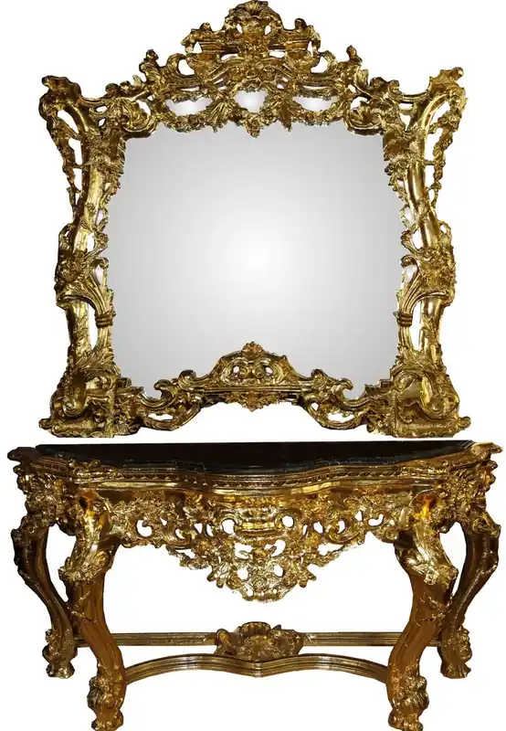 Neu Im Sortiment Casa Padrino Luxury Baroque Mirror Console with Marble Top Gold 175 x H265 cm - Hotel Furniture - Limited Edition