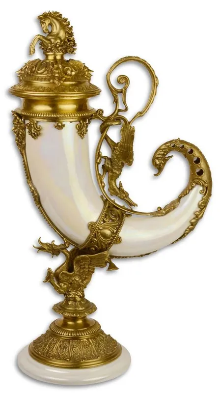 Preis Gesenkt Casa Padrino Art Nouveau Cornucopia with Base White / Gold 17.4 x 29.5 x H. 52 cm - Baroque & Art Nouveau Decoration