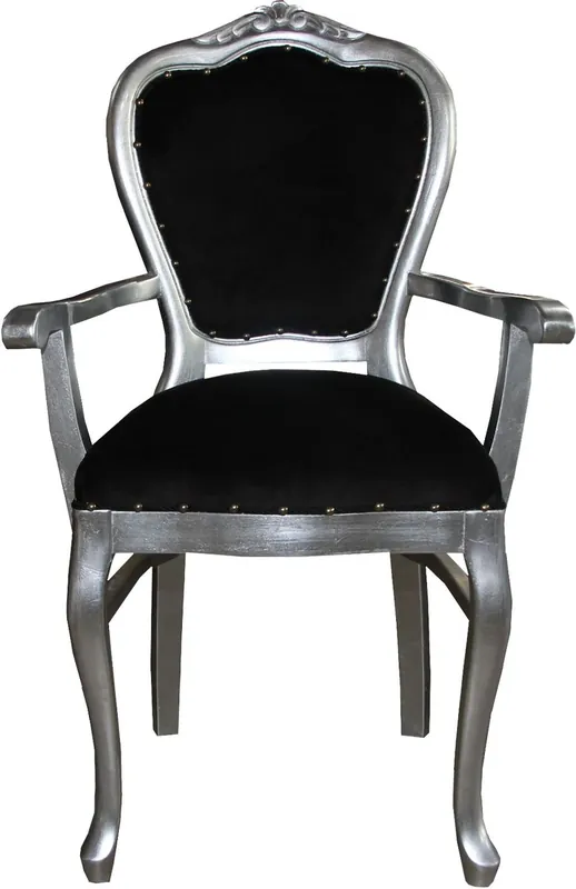 Nur Für Kurze Zeit Casa Padrino Baroque Luxury Ladies Chair with Armrests Black Silver - Ladies Dressing Table Chair - Limited Edition