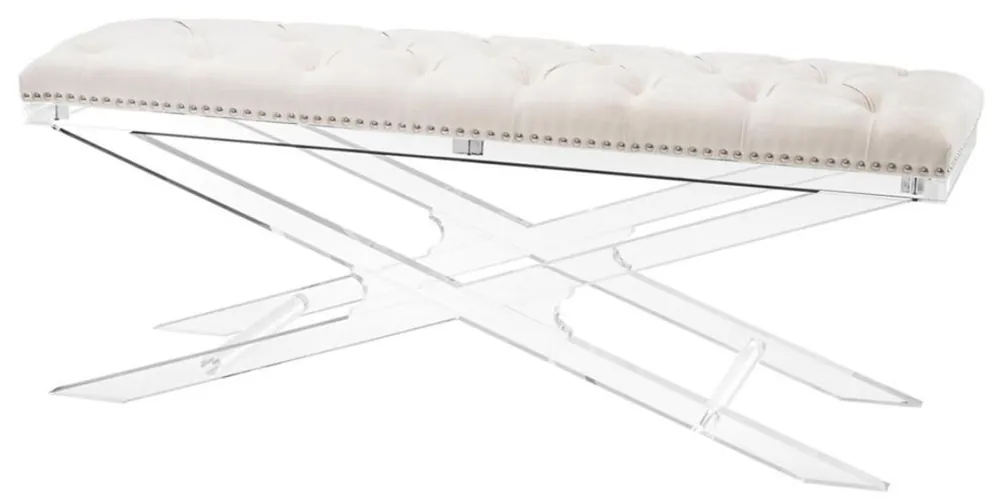 Casa Padrino luxury acrylic bench with ecru velvet fabric 120 x 40 x H. 48.5 cm - Designer Furniture Nur Für Kurze Zeit