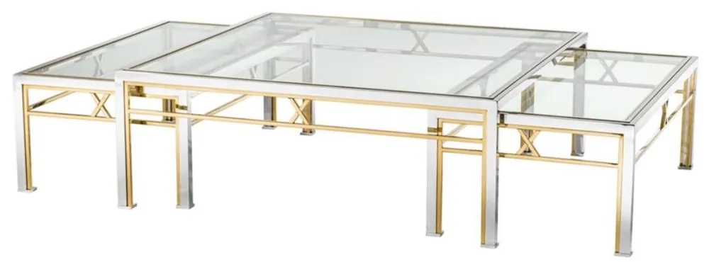Echt Casa Padrino coffee table set of 3 silver / gold - Luxury Living Room Table