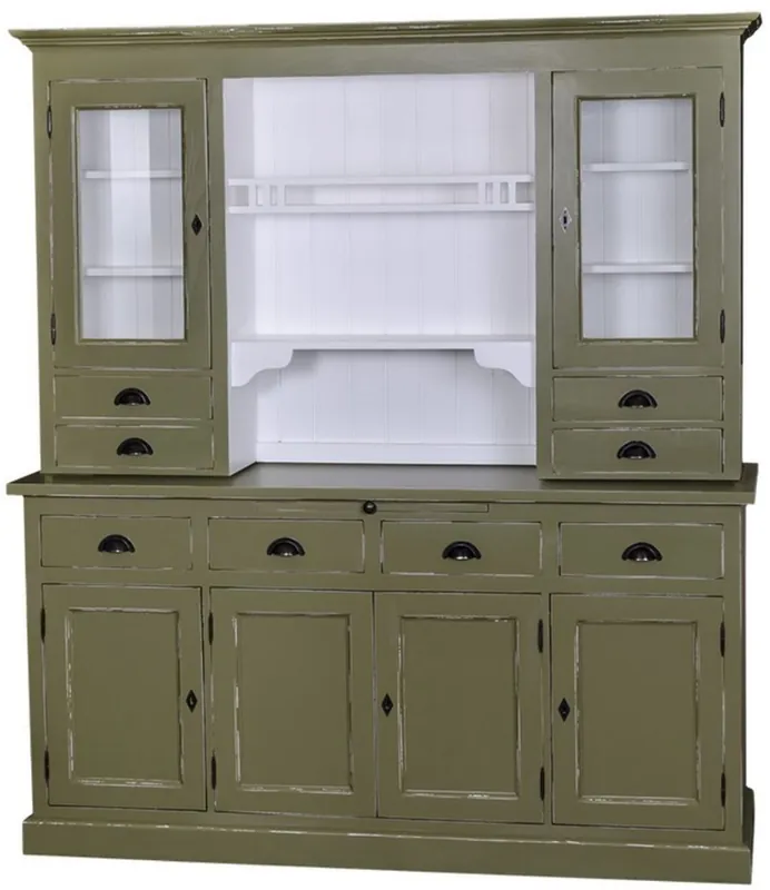 Ausverkauf Casa Padrino Country Style Kitchen Cabinet Antique Green / White 179 x 50 x H. 197 cm - 2 Piece Shabby Chic Kitchen Cabinet with 6 Doors and 8 Drawers