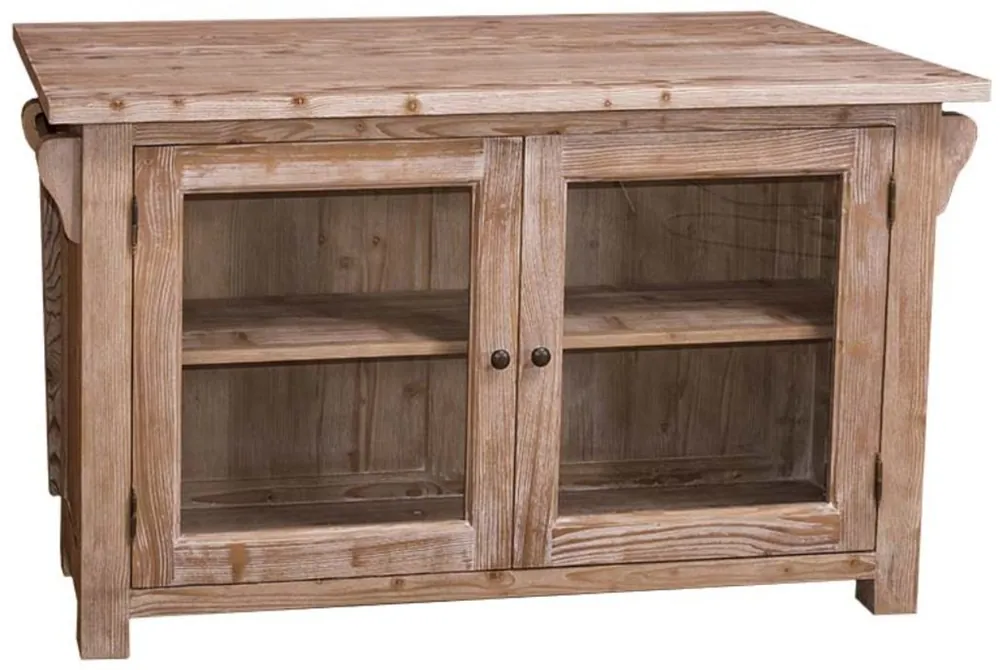 Casa Padrino country style kitchen island natural 135 x 85 x H. 80 cm - Country Style Kitchen Cabinet with 2 Glass Doors Bestpreis