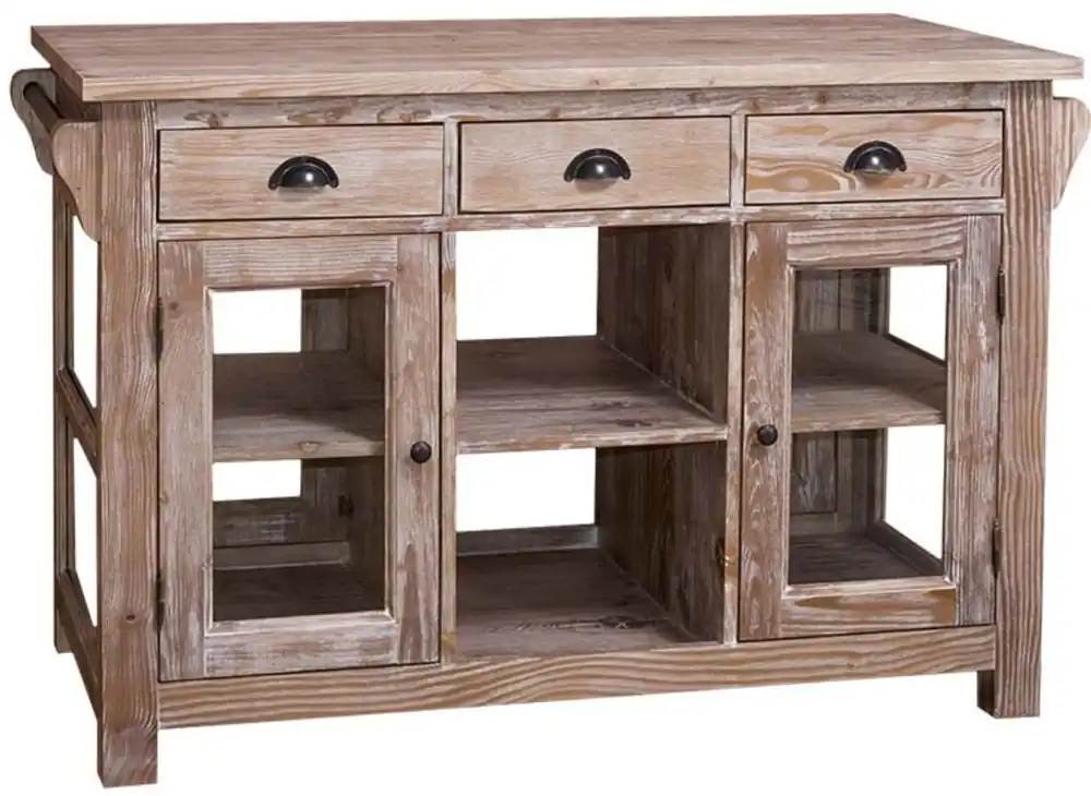 Casa Padrino country style kitchen island natural 135 x 65 x H. 90 cm - Country Style Kitchen Cabinet with 4 Glass Doors and 6 Drawers Neue Ware