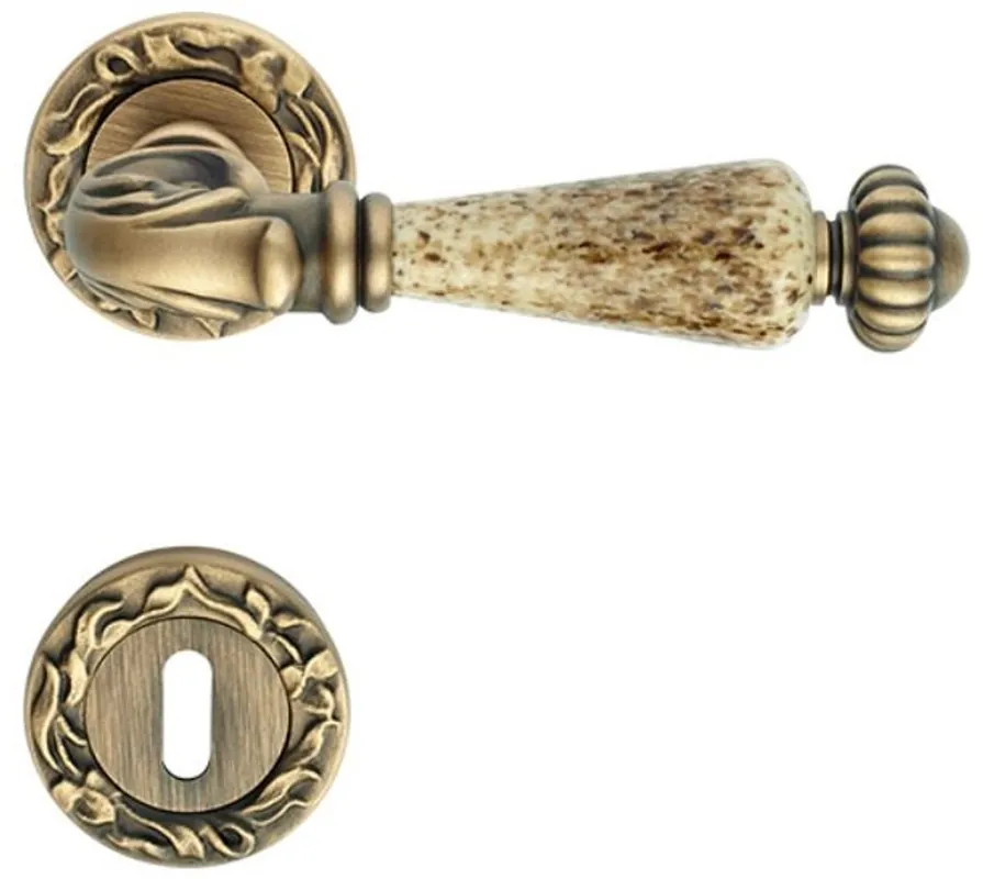 Preisknaller Casa Padrino baroque door handle set brass patinated 14.2 x H. 5.3 cm - Baroque Style Door Handle Set with Noble Porcelain